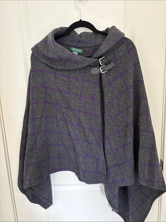 Lauren Ralph Lauren Sweaters - Lauren Ralph Lauren Gray & Purple Windowpane Wool-Blend Poncho